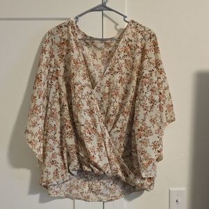 Floral Wrap Blouse - Cream with Dusty Rose Floral